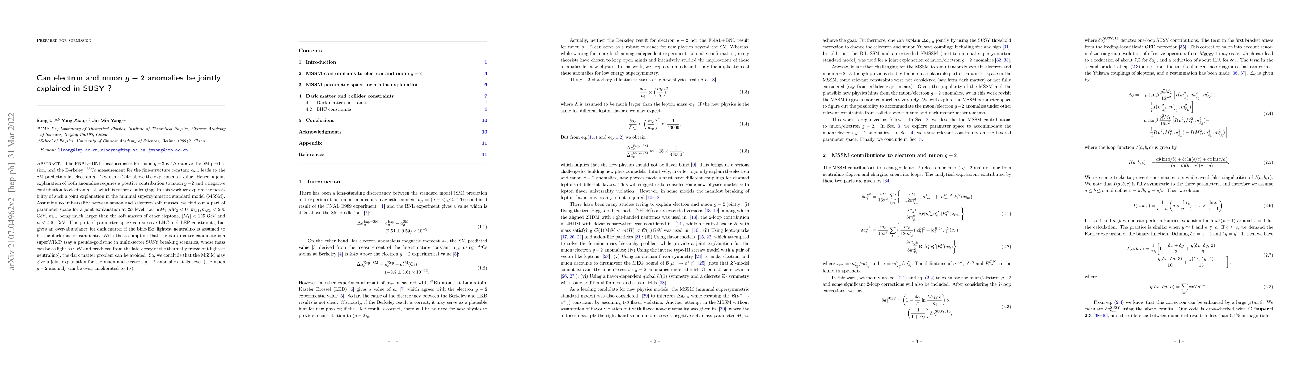 Thumbnail for Can electron and muon $g-2$ anomalies be jointly explained in SUSY?