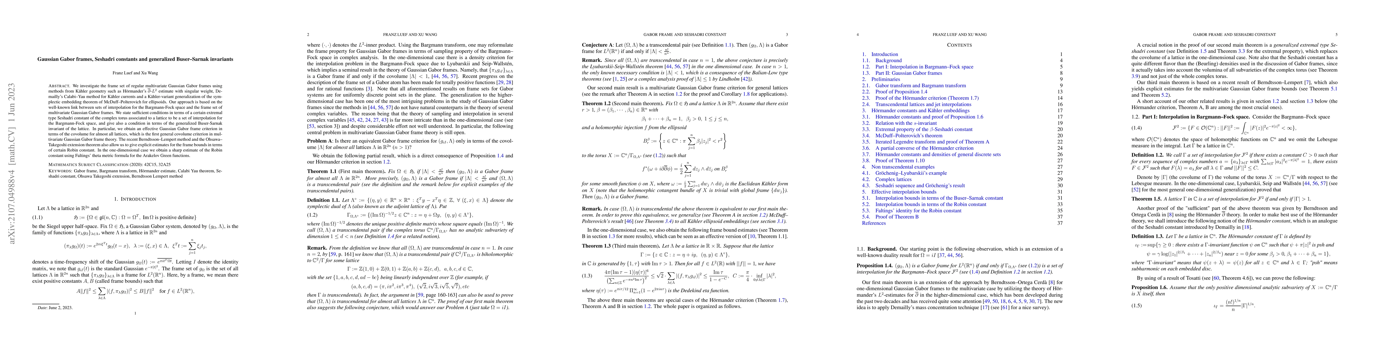Thumbnail for Gaussian Gabor frames, Seshadri constants and generalized Buser--Sarnak
  invariants