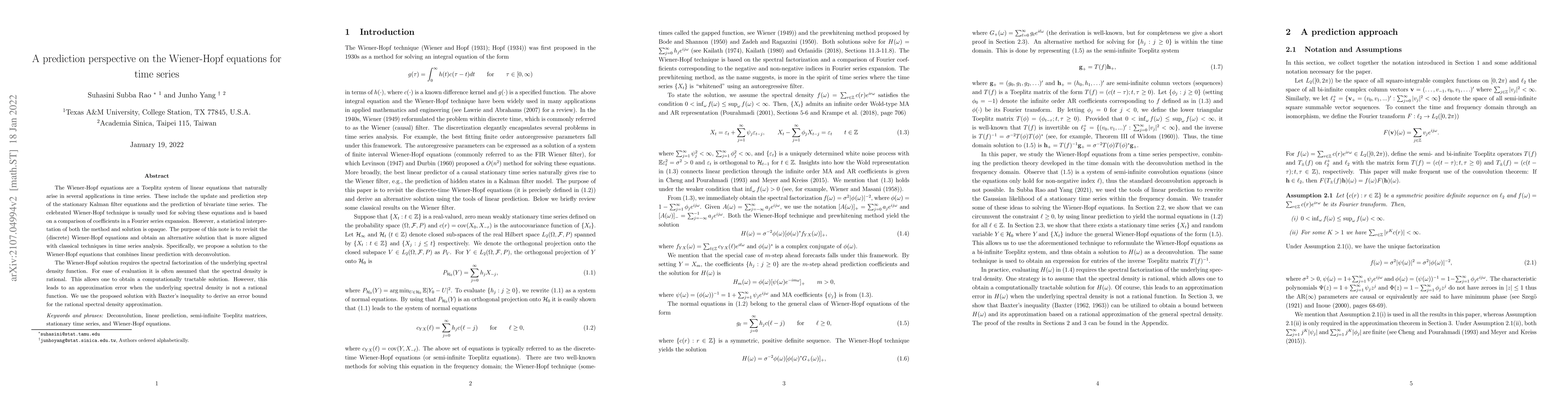 Thumbnail for A prediction perspective on the Wiener-Hopf equations for time series