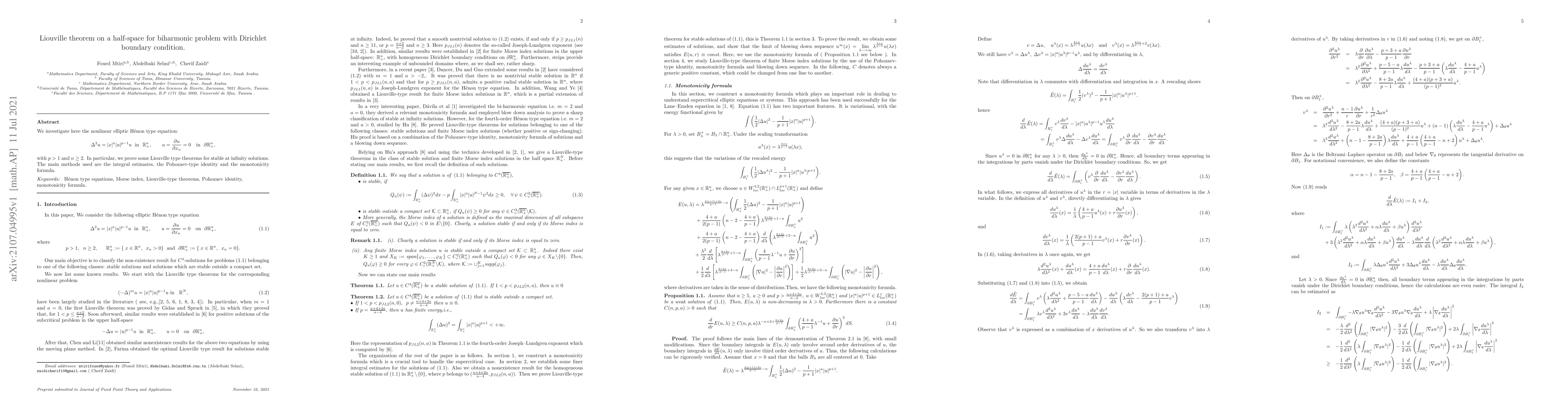 Thumbnail for Liouville theorem on a half-space for biharmonic problem with Dirichlet
  boundary condition