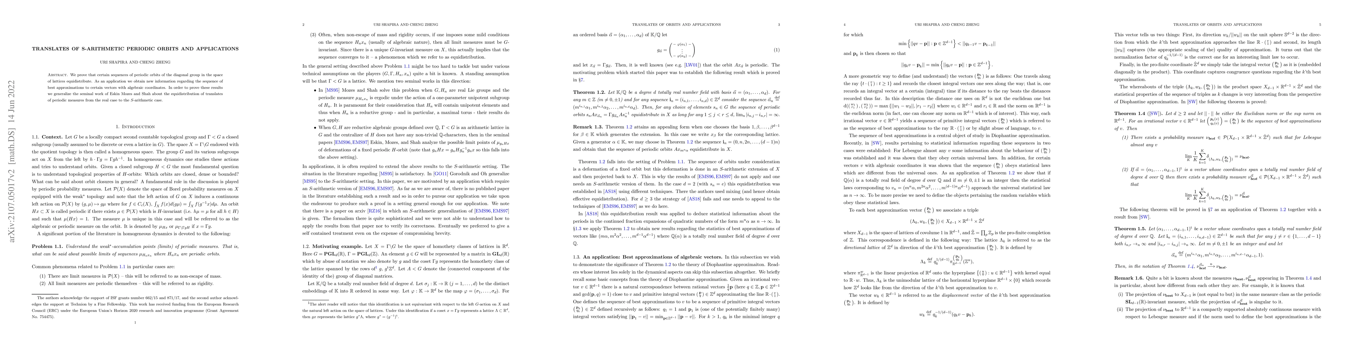 Thumbnail for Translates of S-arithmetic orbits and applications