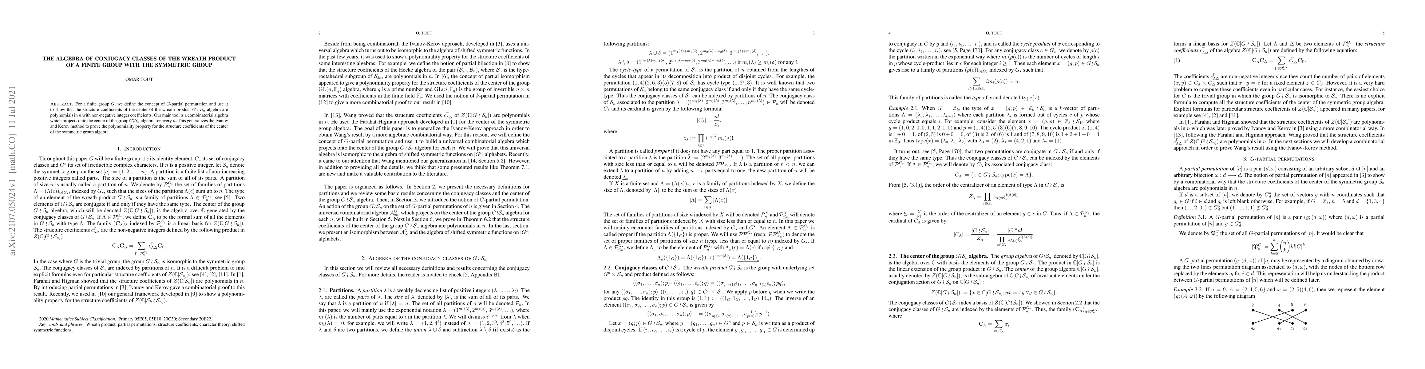 Thumbnail for The algebra of conjugacy classes of the wreath product of a finite group
  with the symmetric group