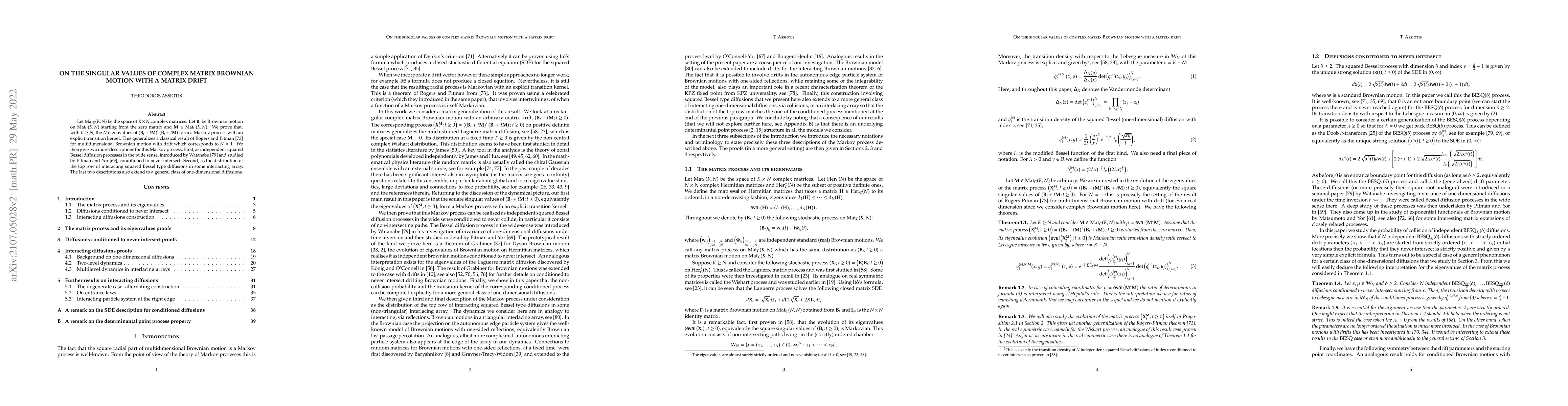 Thumbnail for On the singular values of complex matrix Brownian motion with a matrix
  drift