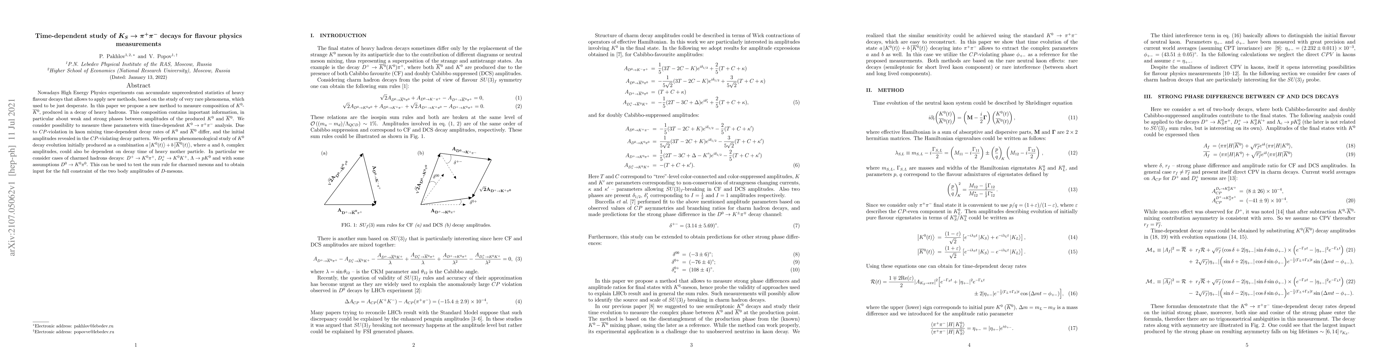 Thumbnail for Time-dependent study of $K_{S} \to \pi^{+} \pi^{-}$ decays for flavour
  physics measurements