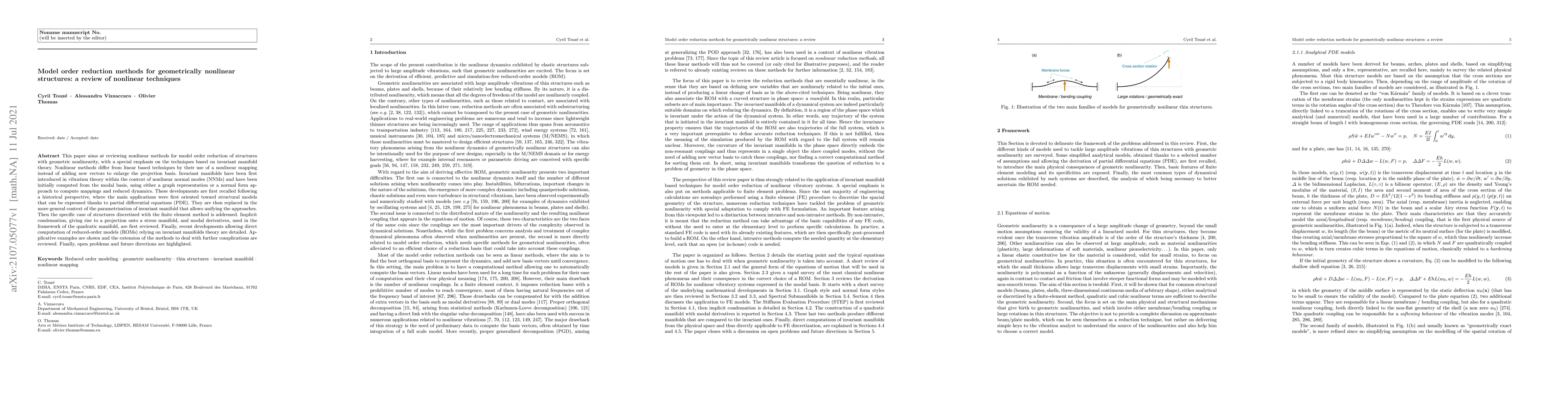 Thumbnail for Model order reduction methods for geometrically nonlinear structures: a
  review of nonlinear techniques