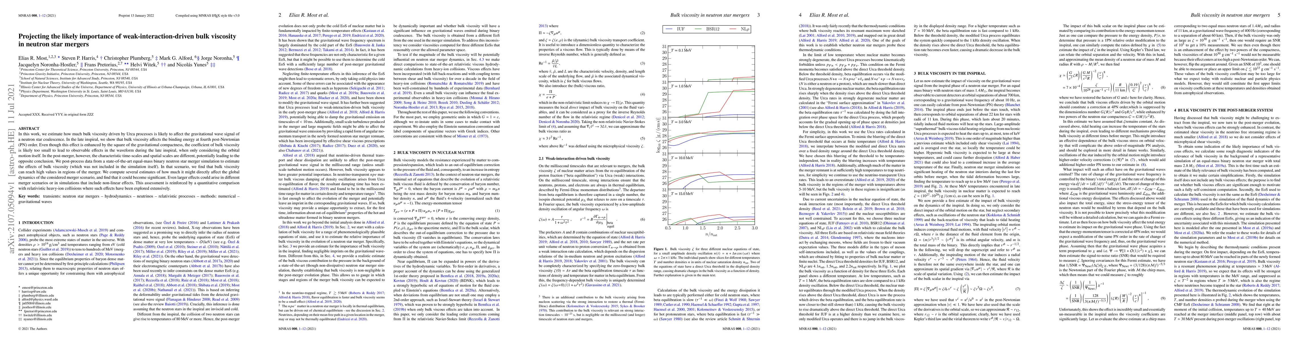 Thumbnail for Projecting the likely importance of weak-interaction-driven bulk
  viscosity in neutron star mergers