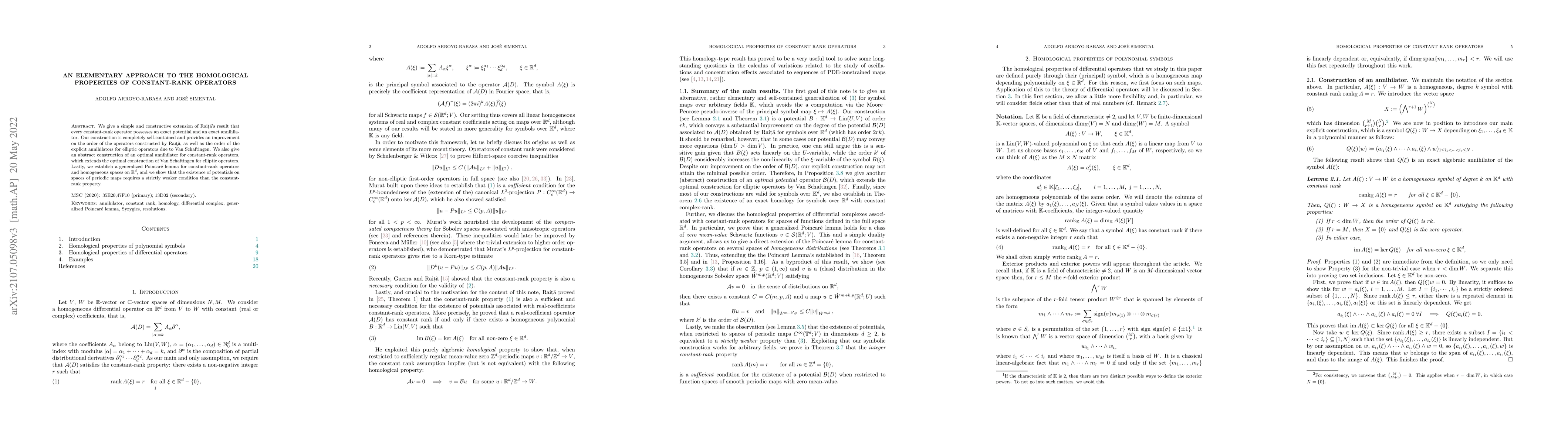 Thumbnail for An elementary approach to the homological properties of constant-rank
  operators