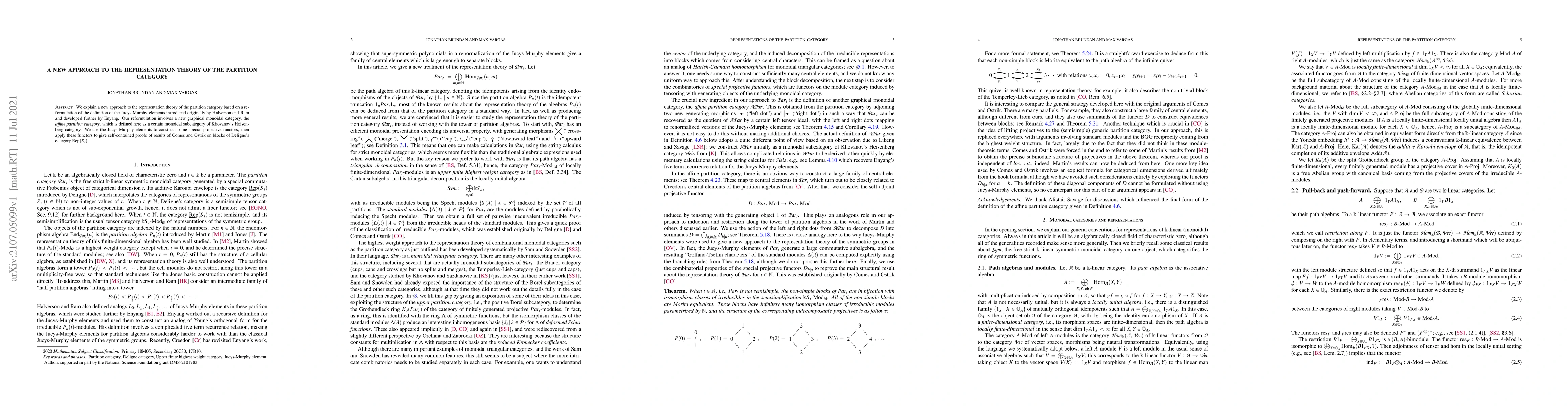 Thumbnail for A new approach to the representation theory of the partition category