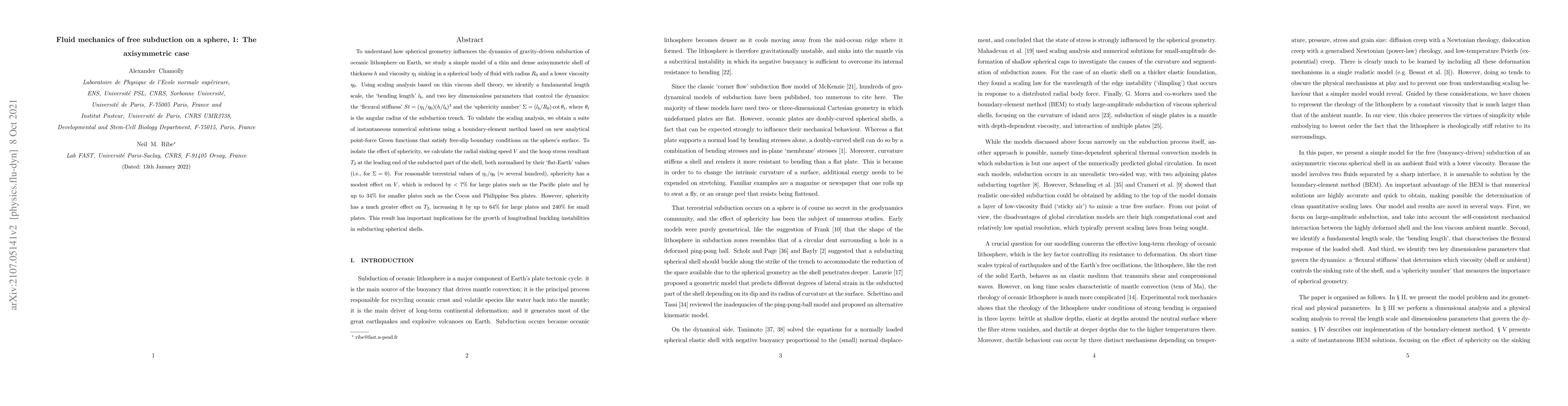 Thumbnail for Fluid mechanics of free subduction on a sphere, 1: The axisymmetric case