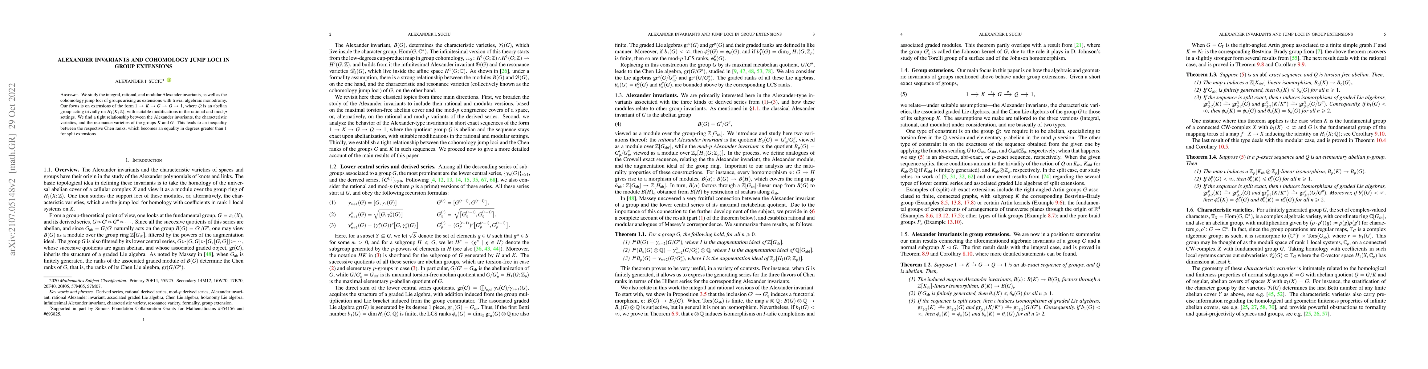 Thumbnail for Alexander invariants and cohomology jump loci in group extensions