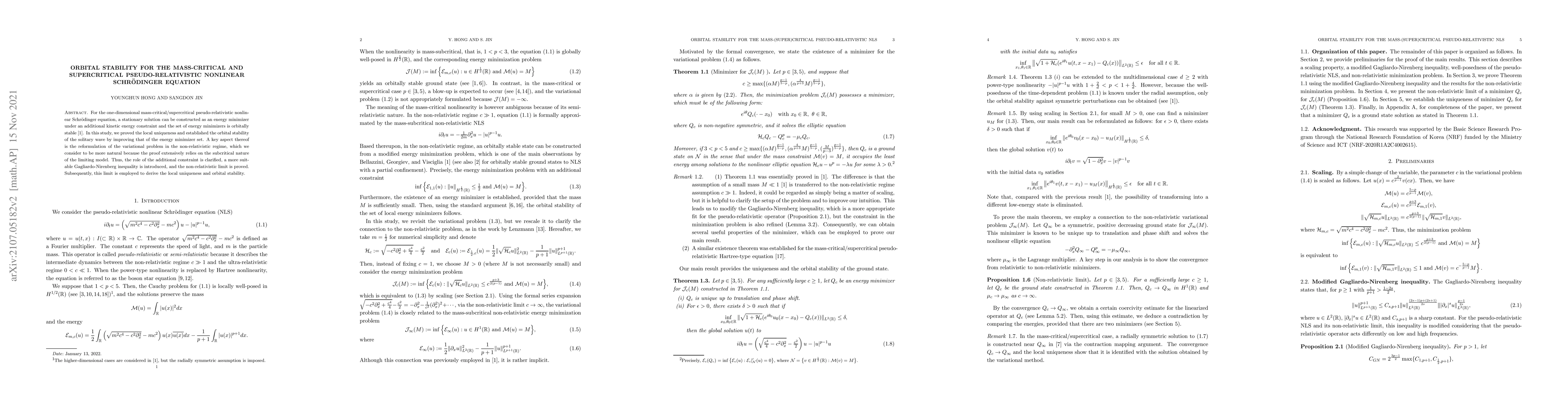 Thumbnail for Orbital stability for the mass-critical and supercritical
  pseudo-relativistic nonlinear Schrodinger equation