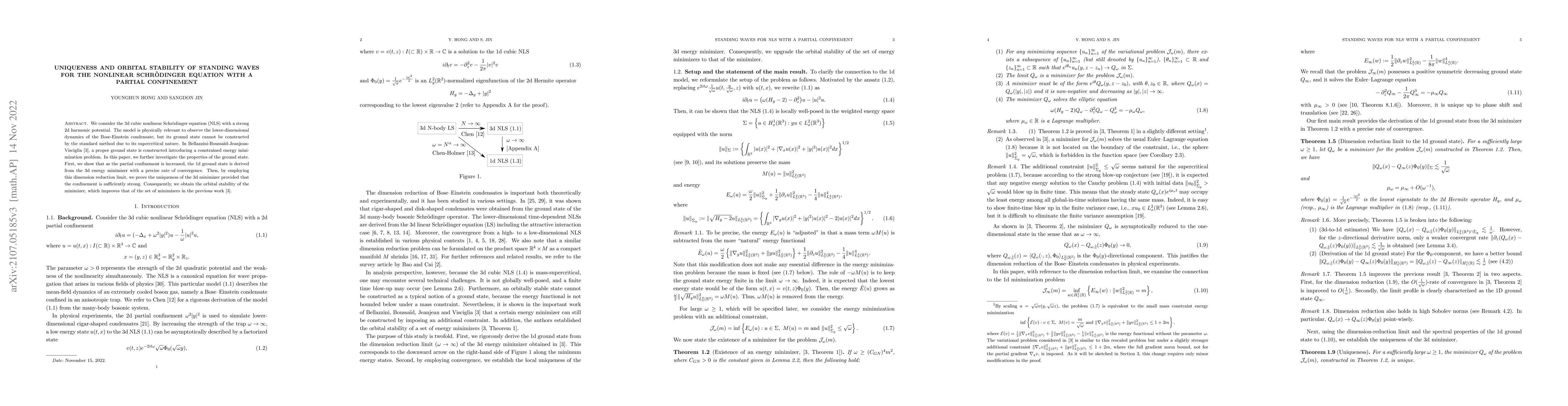 Thumbnail for Uniqueness and orbital stability of standing waves for the nonlinear
  Schrodinger equation with a partial confinement