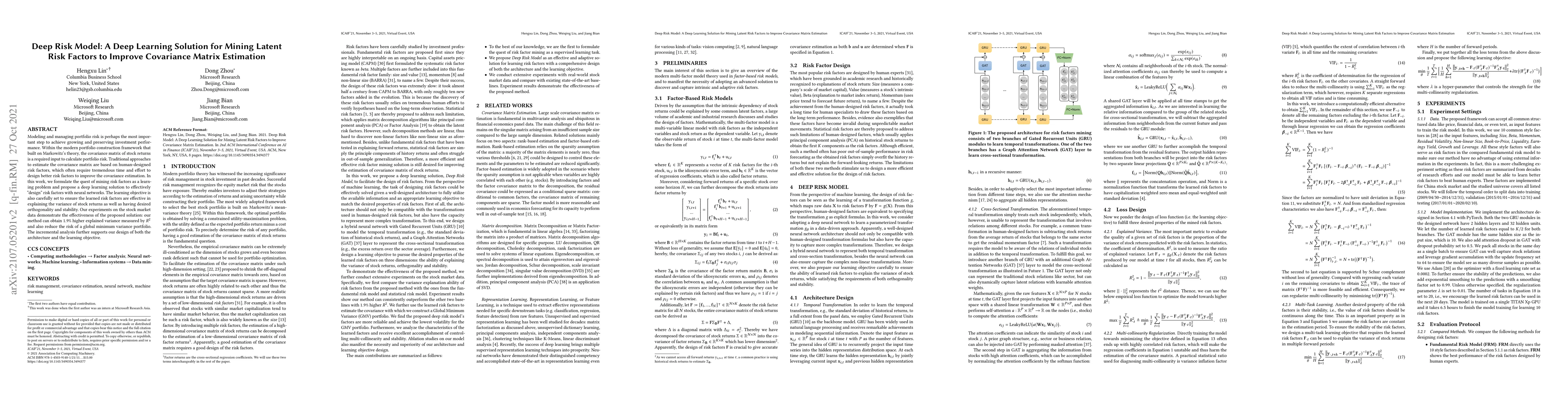 Thumbnail for Deep Risk Model: A Deep Learning Solution for Mining Latent Risk Factors
  to Improve Covariance Matrix Estimation