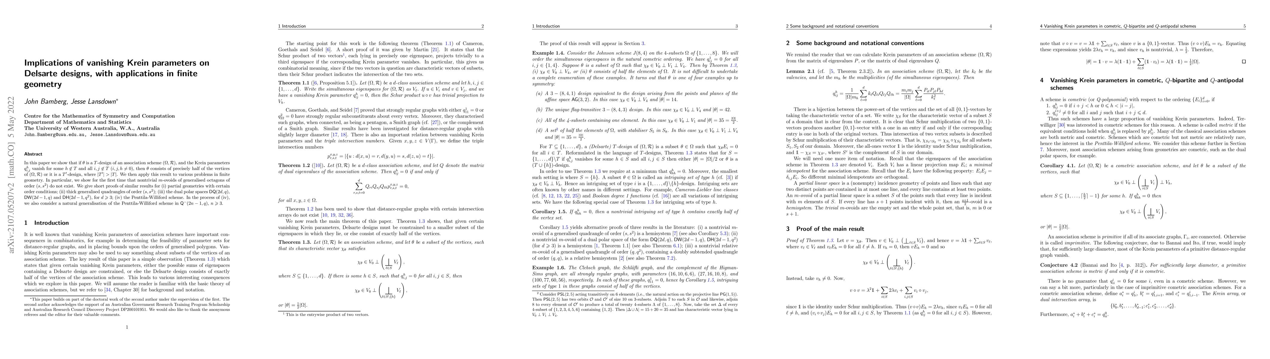 Thumbnail for Implications of vanishing Krein parameters on Delsarte designs, with
  applications in finite geometry