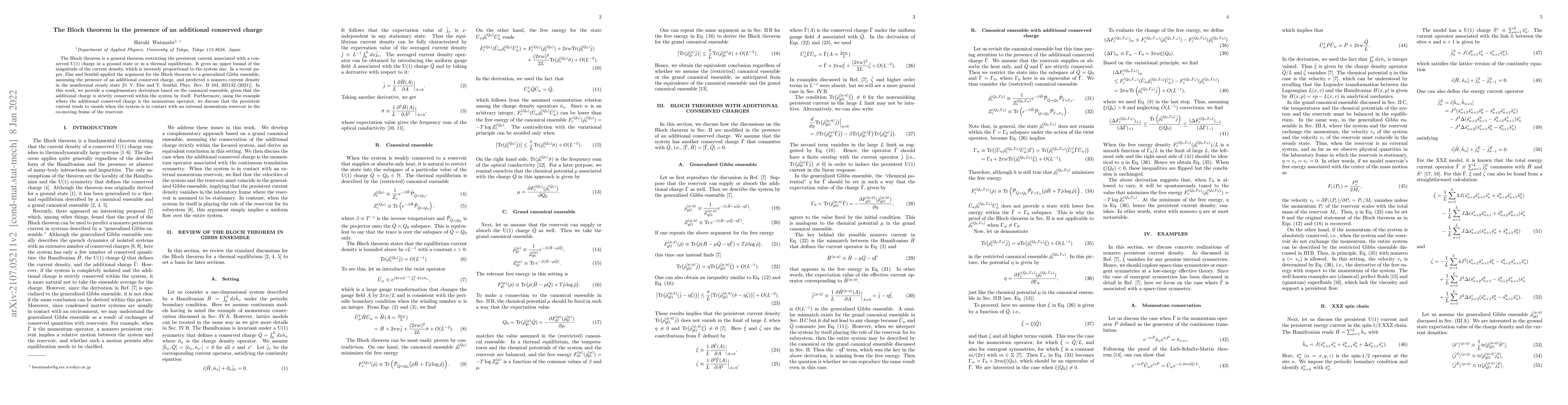 Thumbnail for The Bloch theorem in the presence of an additional conserved charge