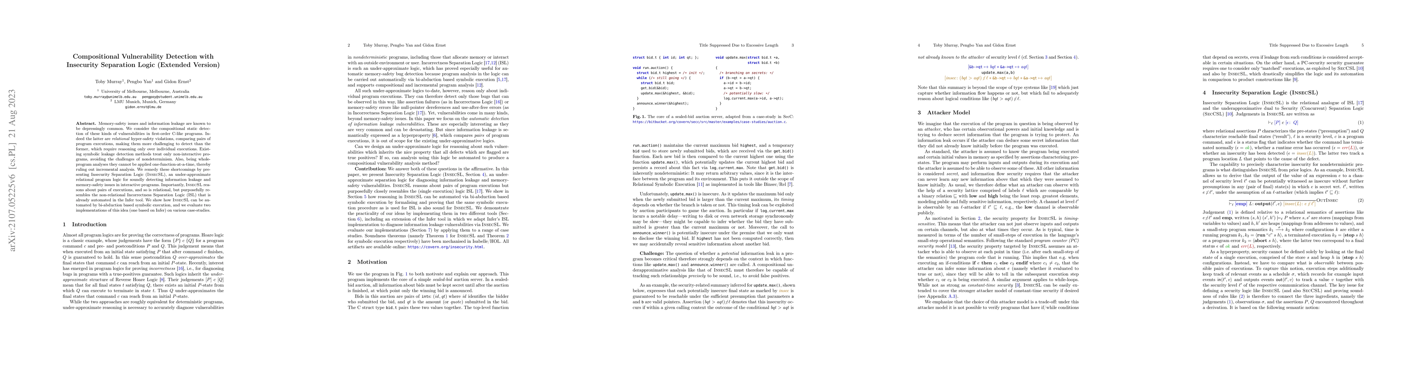 Thumbnail for Compositional Vulnerability Detection with Insecurity Separation Logic
  (Extended Version)