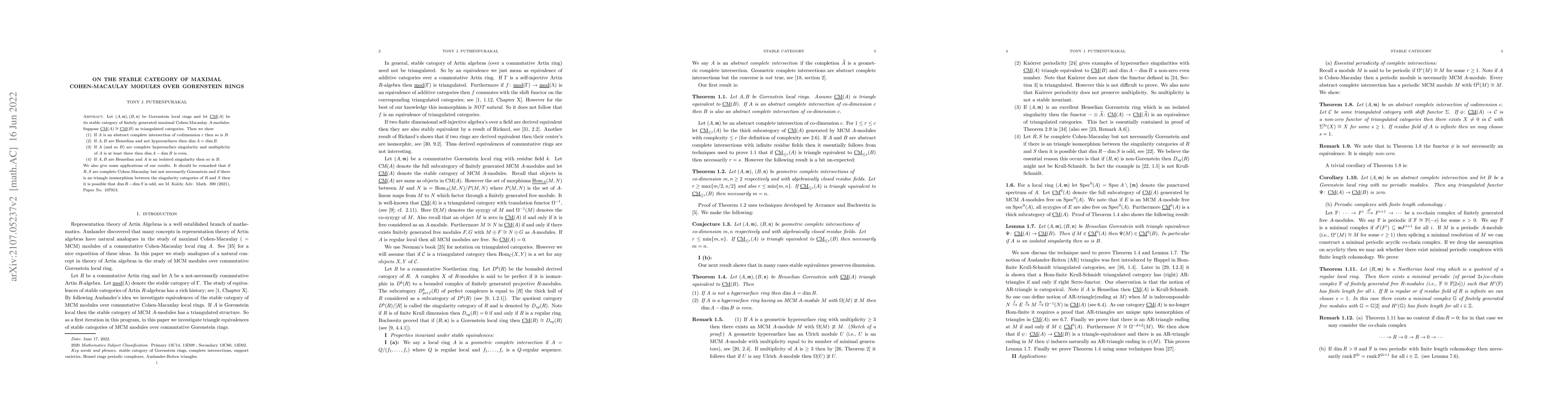 Thumbnail for On the Stable category of maximal Cohen-Macaulay modules over Gorenstein
  rings