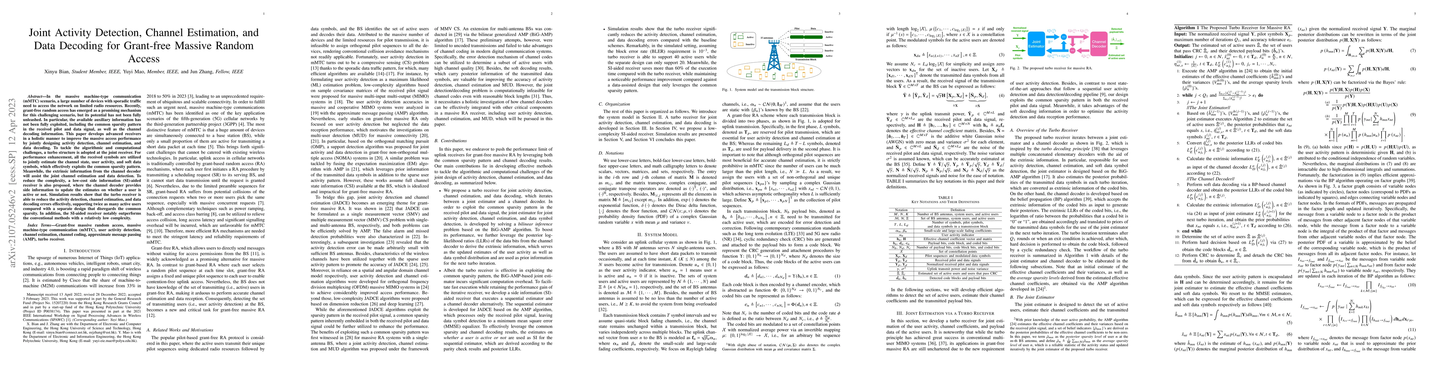 Thumbnail for Joint Activity Detection, Channel Estimation, and Data Decoding for
  Grant-free Massive Random Access