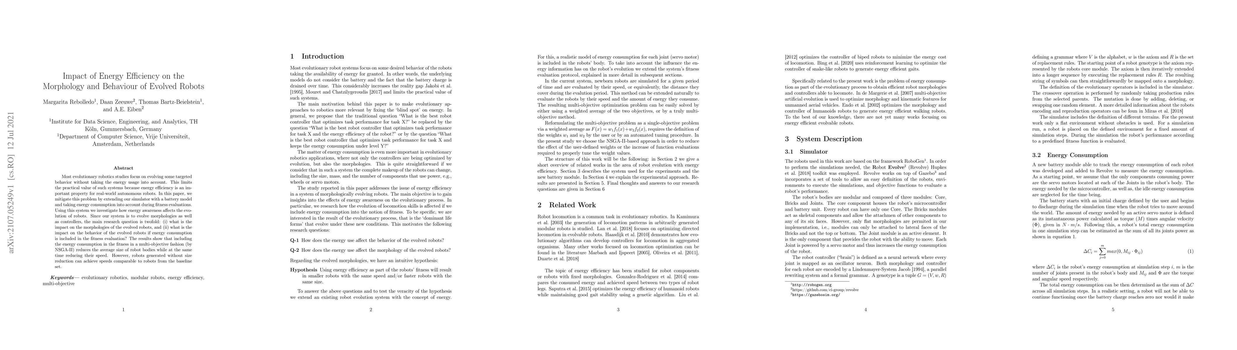 Thumbnail for Impact of Energy Efficiency on the Morphology and Behaviour of Evolved
  Robots