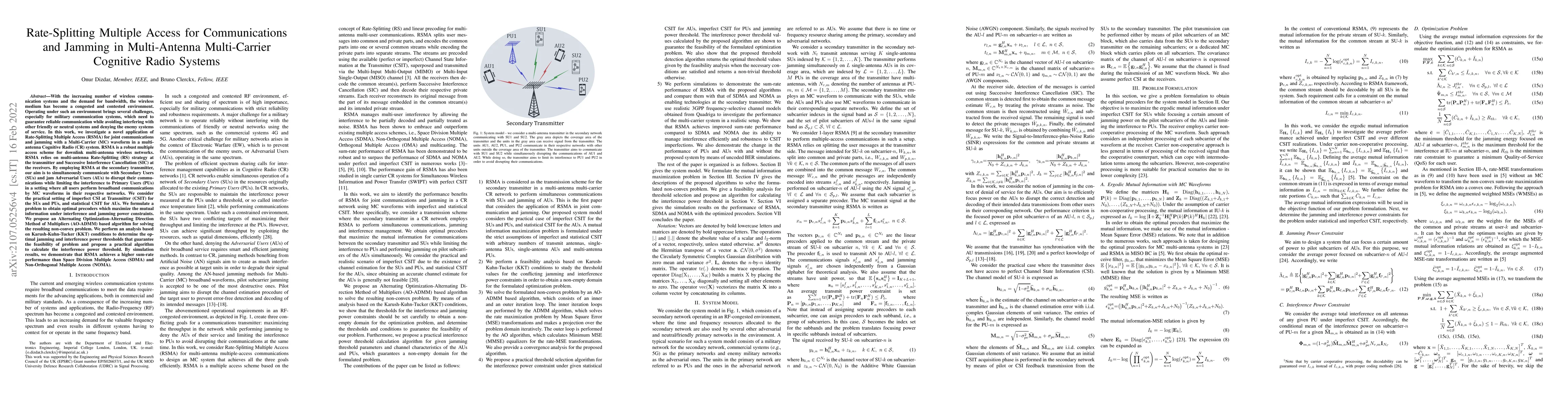 Thumbnail for Rate-Splitting Multiple Access for Communications and Jamming in
  Multi-Antenna Multi-Carrier Cognitive Radio Systems