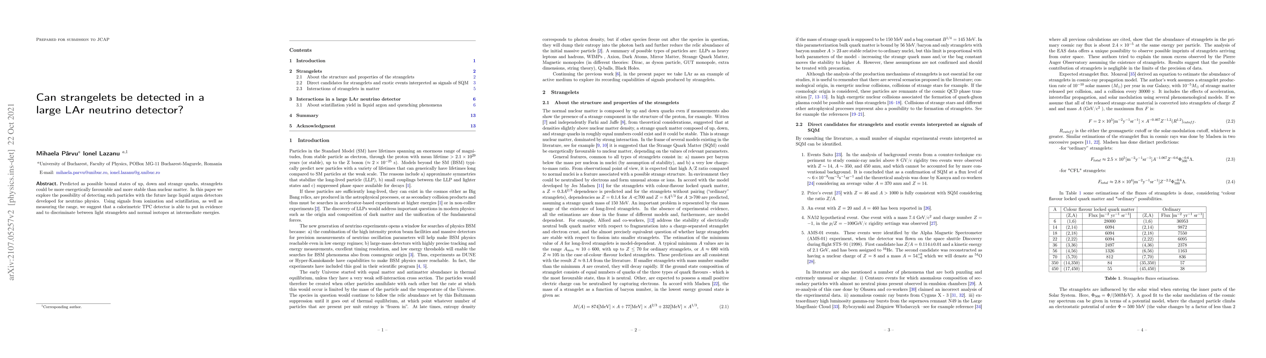 Thumbnail for Can strangelets be detected in a large LAr neutrino detector?