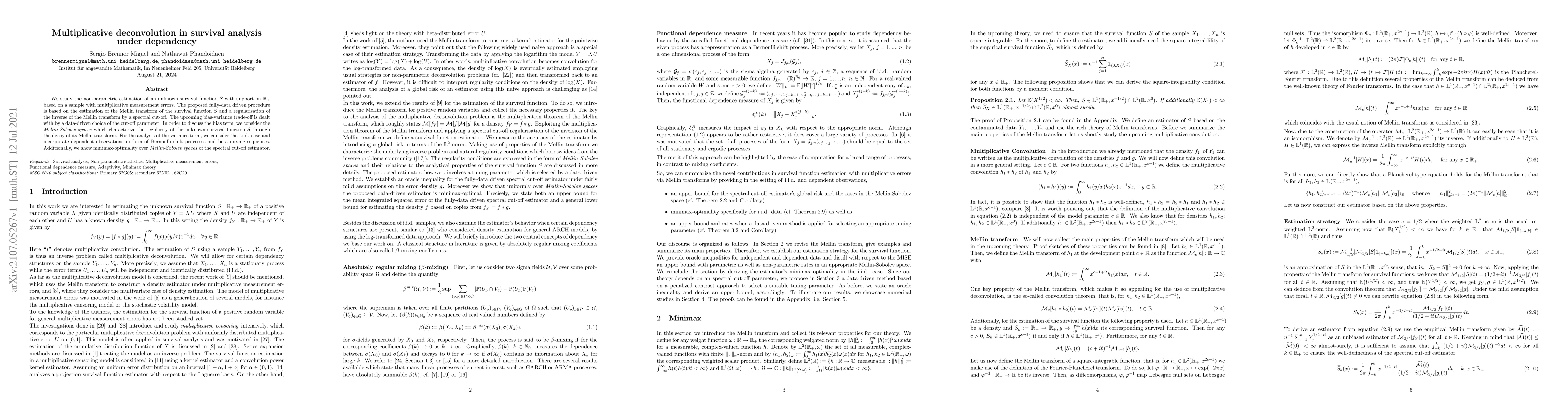 Thumbnail for Multiplicative deconvolution in survival analysis under dependency