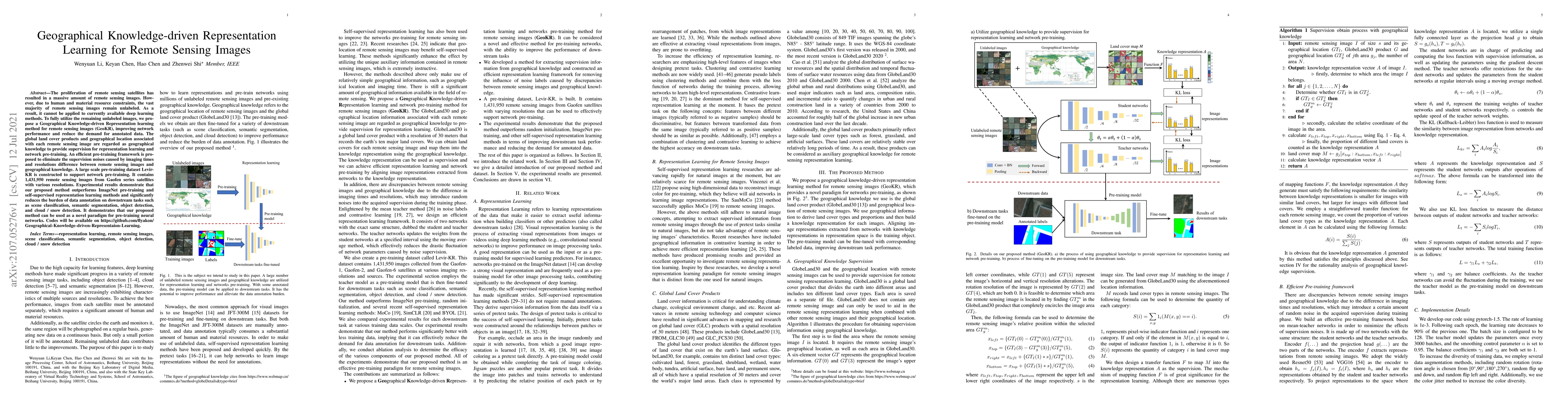 Thumbnail for Geographical Knowledge-driven Representation Learning for Remote Sensing
  Images
