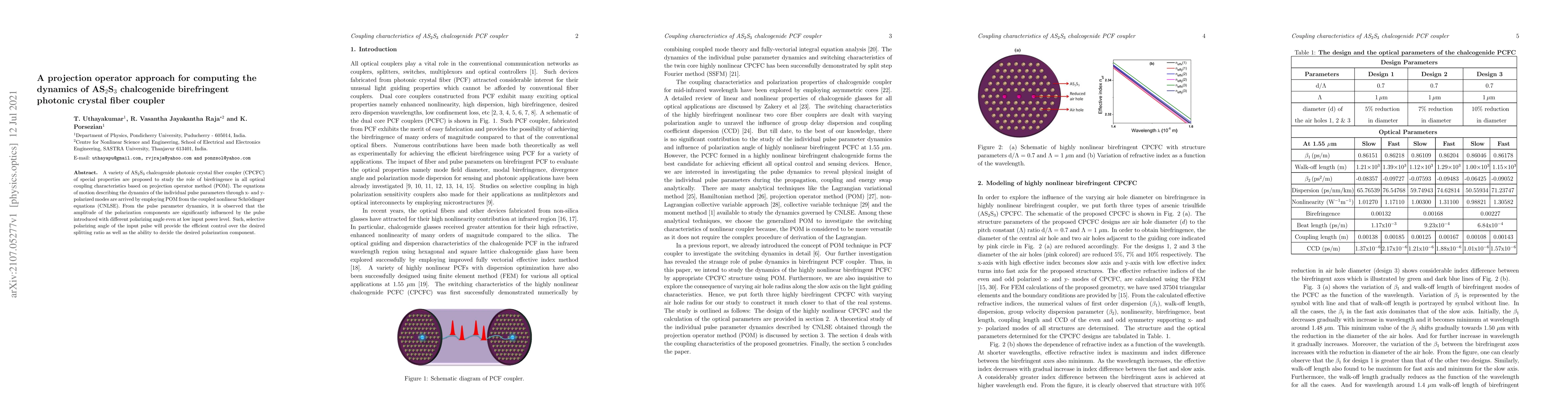 Thumbnail for A projection operator approach for computing the dynamics of AS2S3
  chalcogenide birefringent photonic crystal fiber coupler