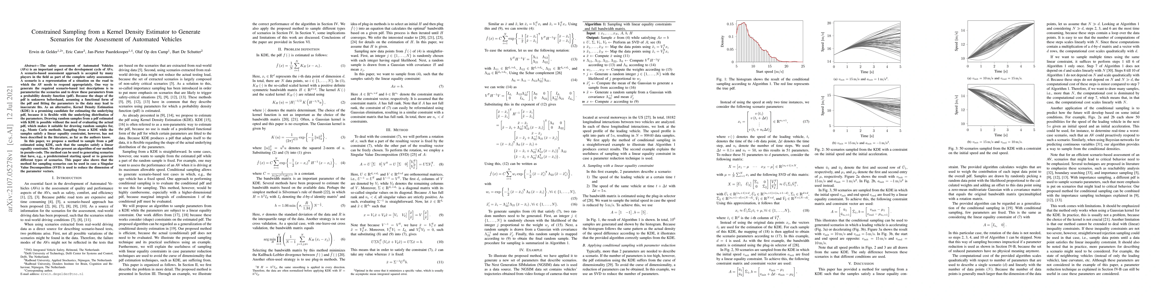 Thumbnail for Constrained Sampling from a Kernel Density Estimator to Generate
  Scenarios for the Assessment of Automated Vehicles
