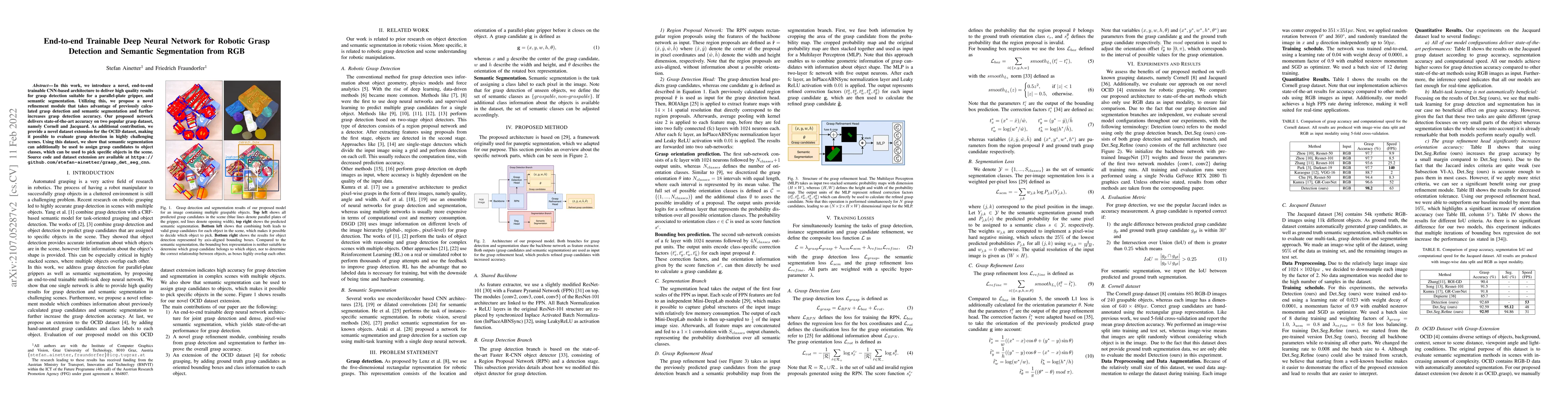 Thumbnail for End-to-end Trainable Deep Neural Network for Robotic Grasp Detection and
  Semantic Segmentation from RGB
