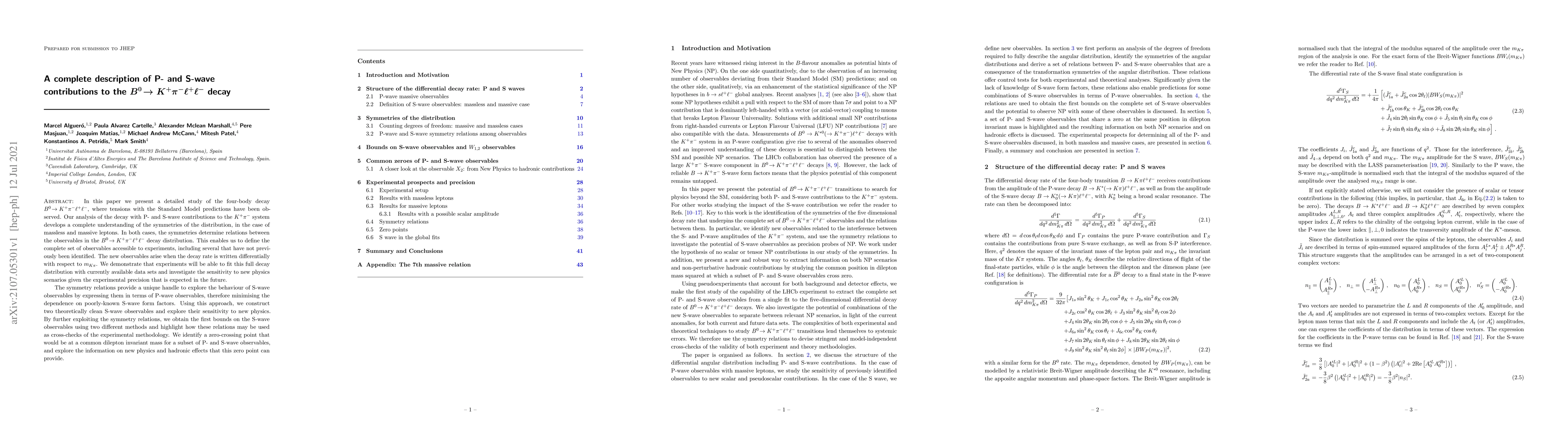 Thumbnail for A complete description of P- and S-wave contributions to the $B^0\to
  K^{+}\pi^{-}\ell^{+}\ell^{-}$ decay