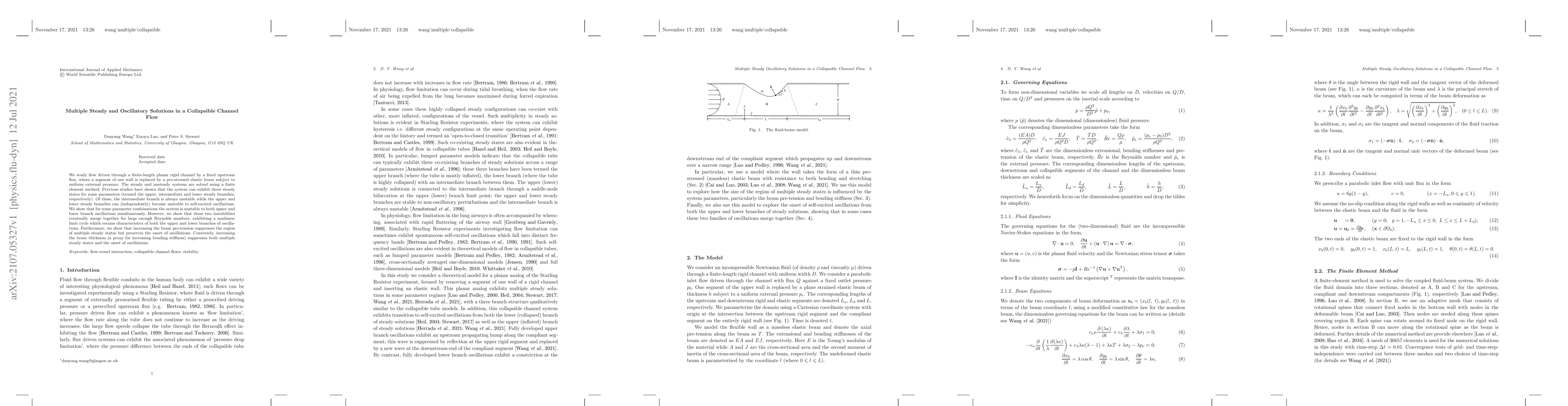 Thumbnail for Multiple Steady and Oscillatory Solutions in a Collapsible Channel Flow