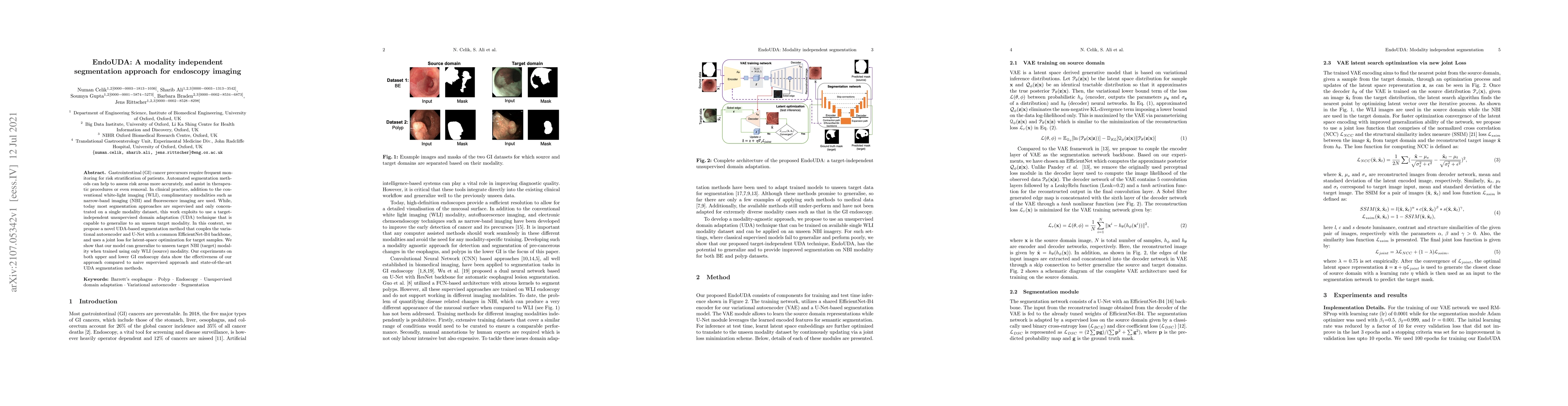 Thumbnail for EndoUDA: A modality independent segmentation approach for endoscopy
  imaging