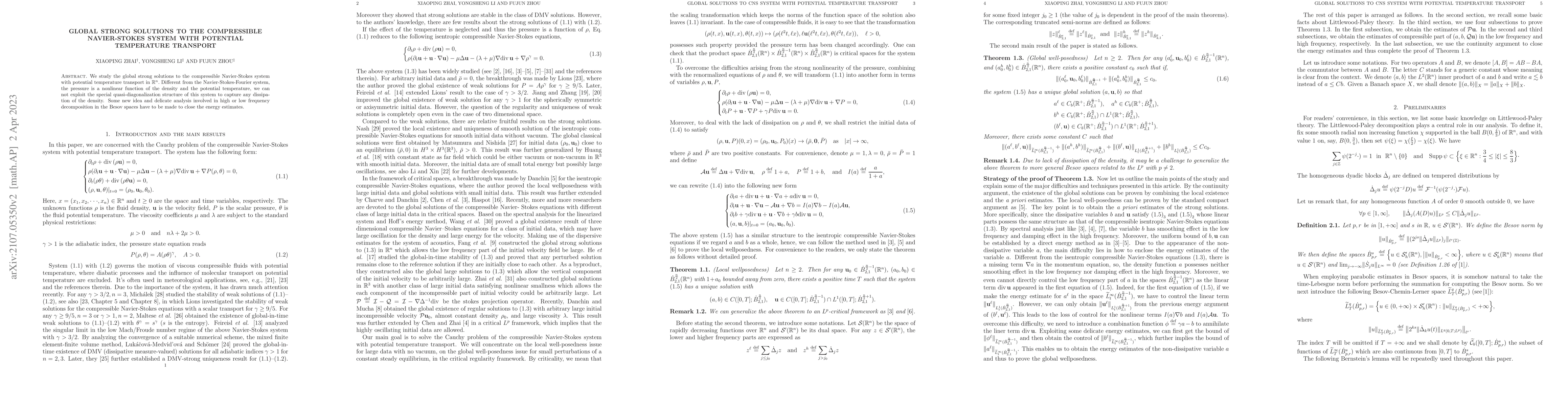 Thumbnail for Global strong solutions to the compressible Navier-Stokes system with
  potential temperature transport