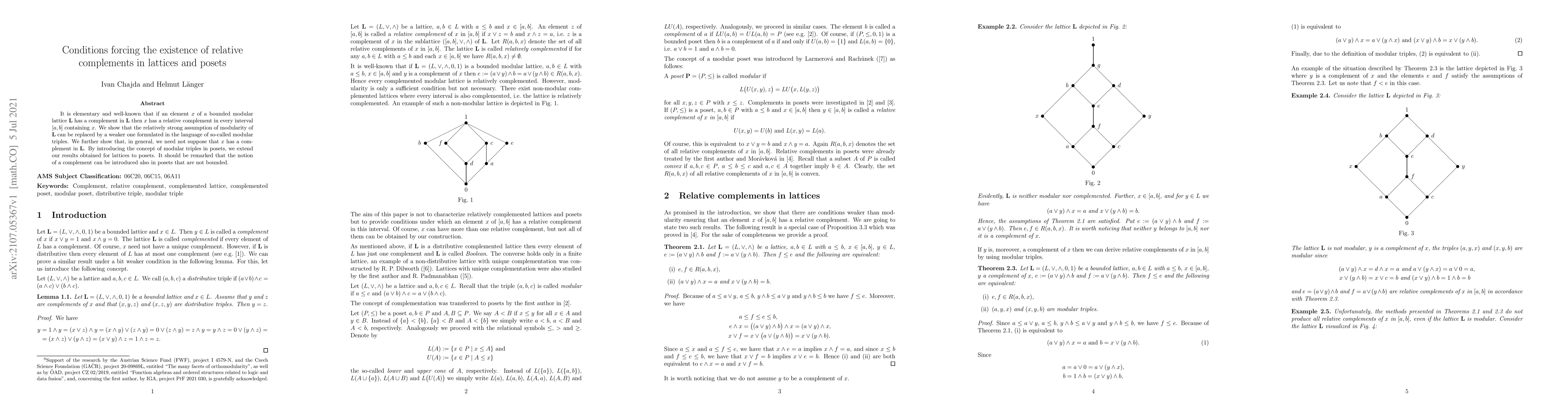 Thumbnail for Conditions forcing the existence of relative complements in lattices and
  posets