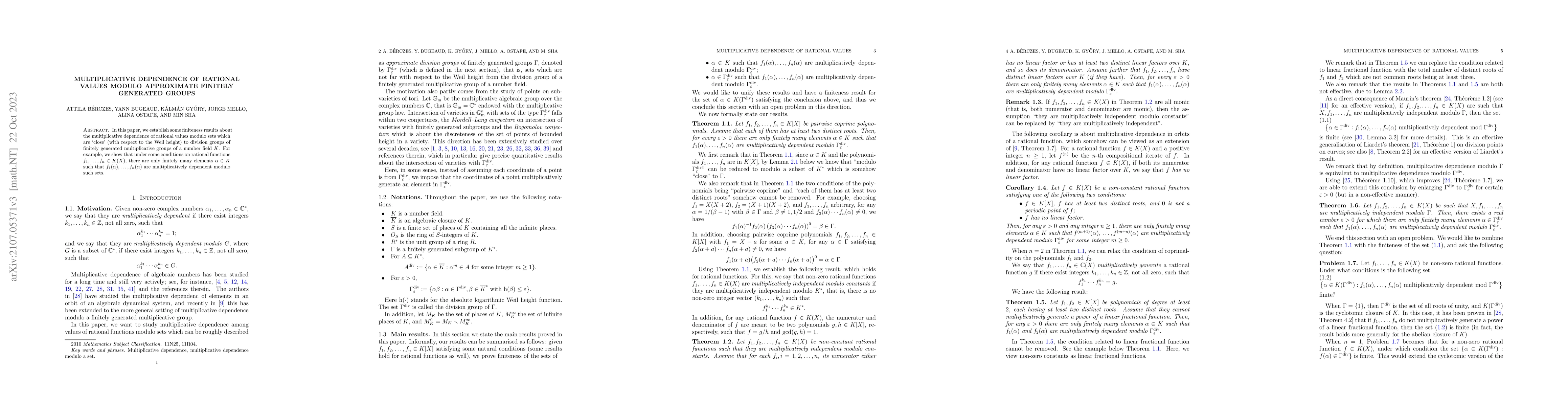 Thumbnail for Multiplicative dependence of rational values modulo approximate finitely
  generated groups