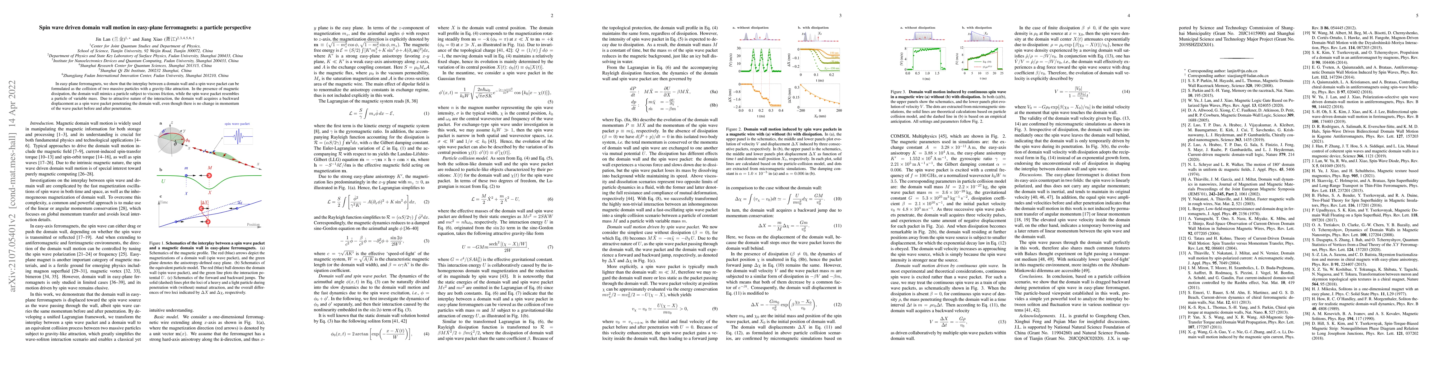 Thumbnail for Spin wave driven domain wall motion in easy-plane ferromagnets: a
  particle perspective