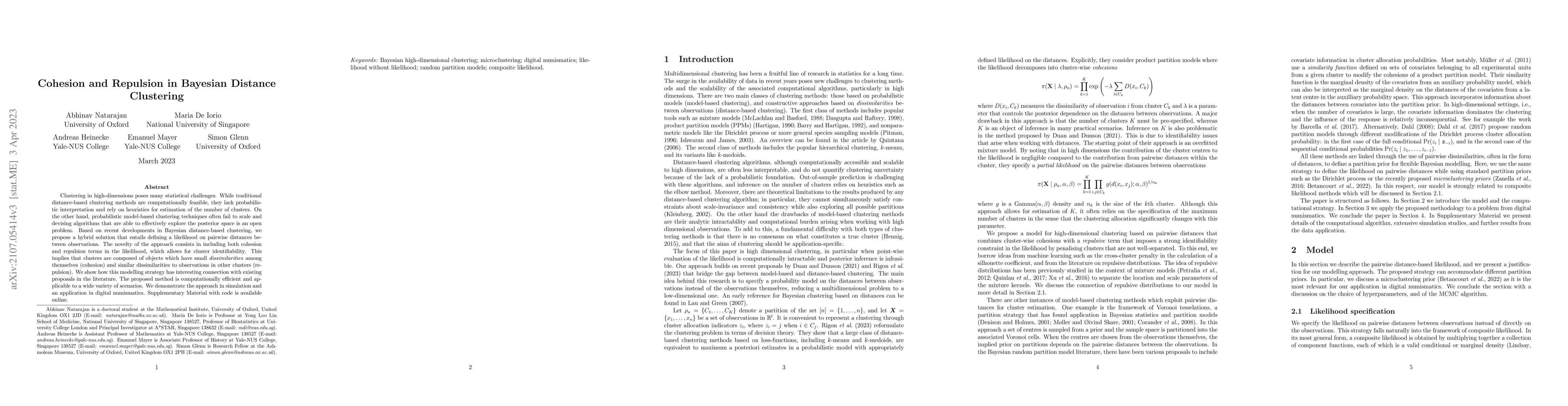 Thumbnail for Cohesion and Repulsion in Bayesian Distance Clustering
