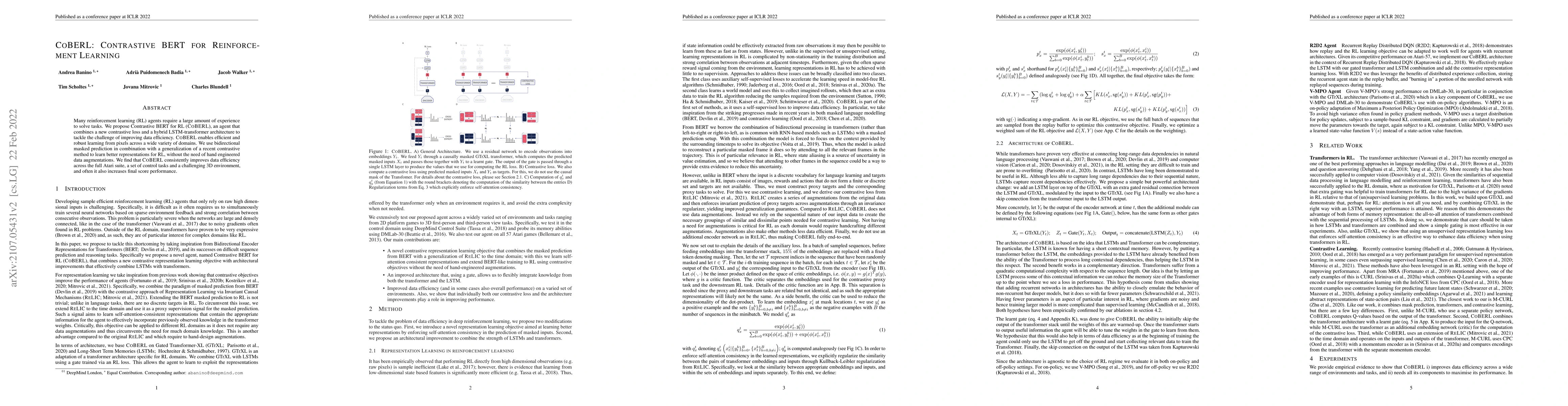 Thumbnail for CoBERL: Contrastive BERT for Reinforcement Learning