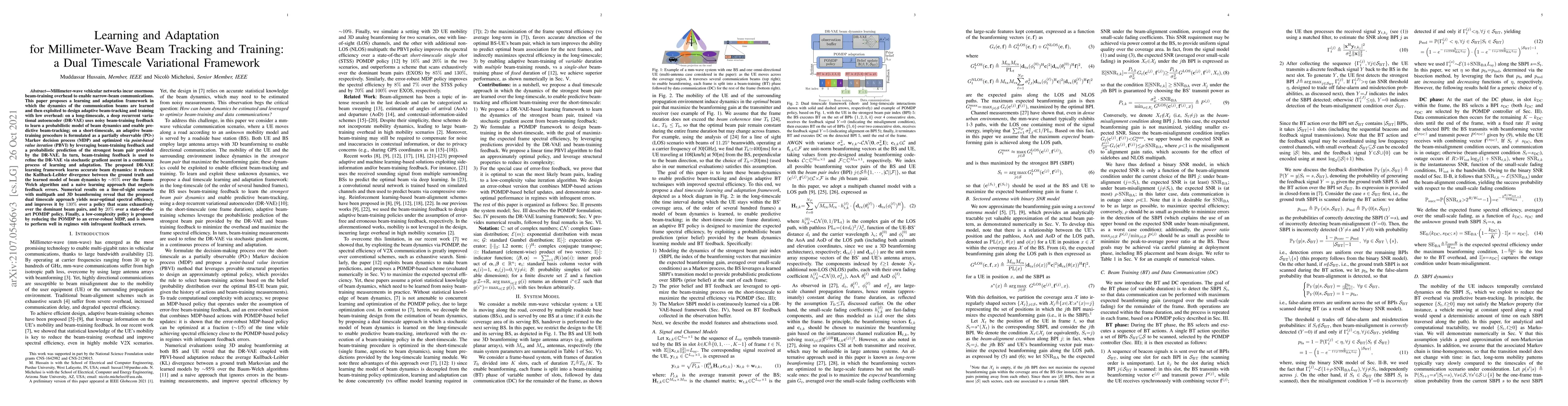 Thumbnail for Learning and Adaptation for Millimeter-Wave Beam Tracking and Training:
  a Dual Timescale Variational Framework
