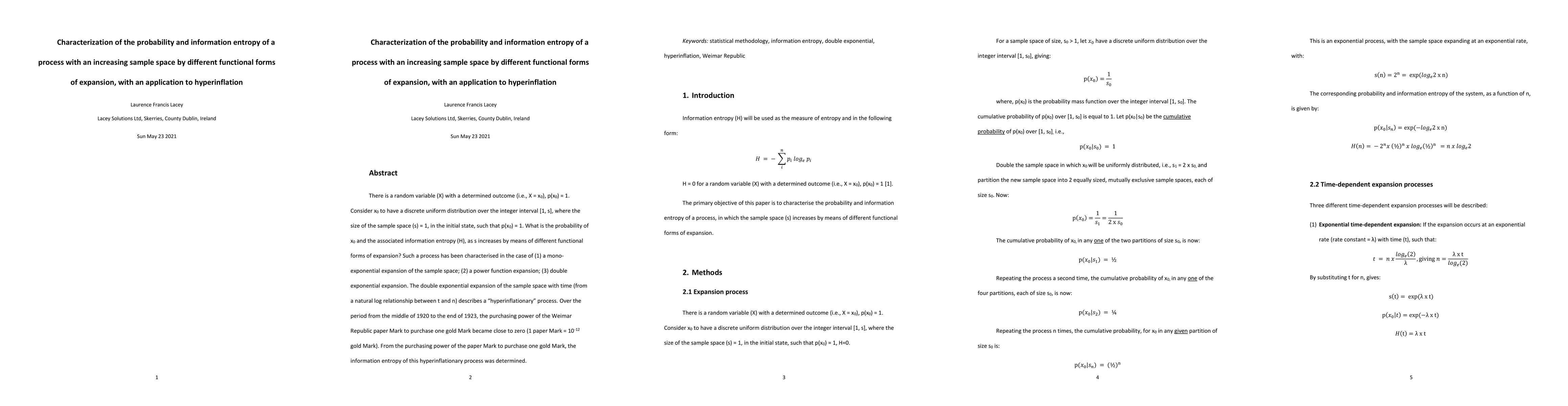 Thumbnail for Characterization of the probability and information entropy of a process
  with an increasing sample space by different functional forms of expansion,
  with an application to hyperinflation