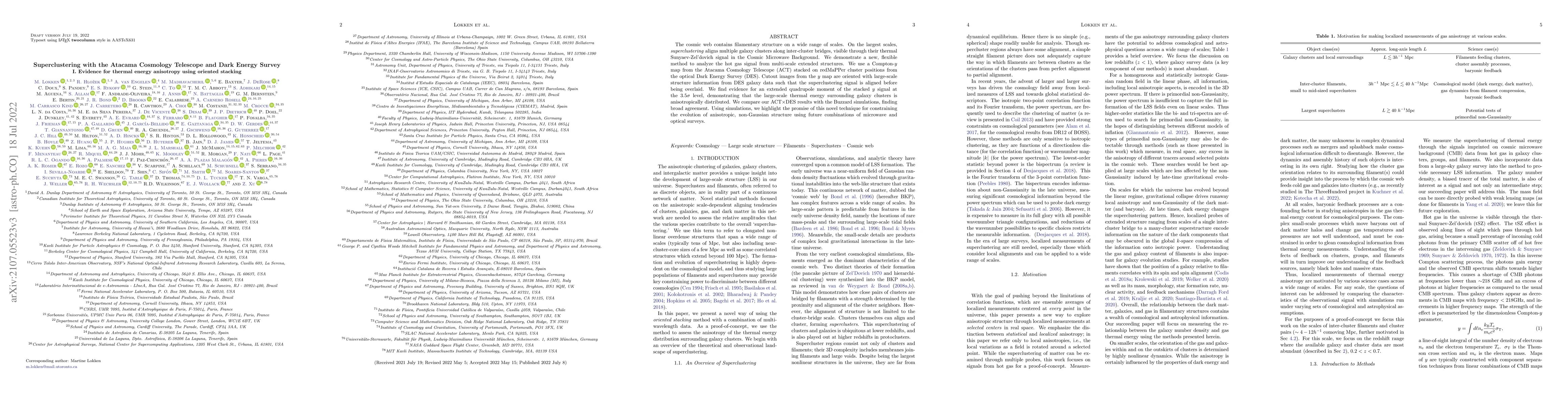 Thumbnail for Superclustering with the Atacama Cosmology Telescope and Dark Energy
  Survey: I. Evidence for thermal energy anisotropy using oriented stacking