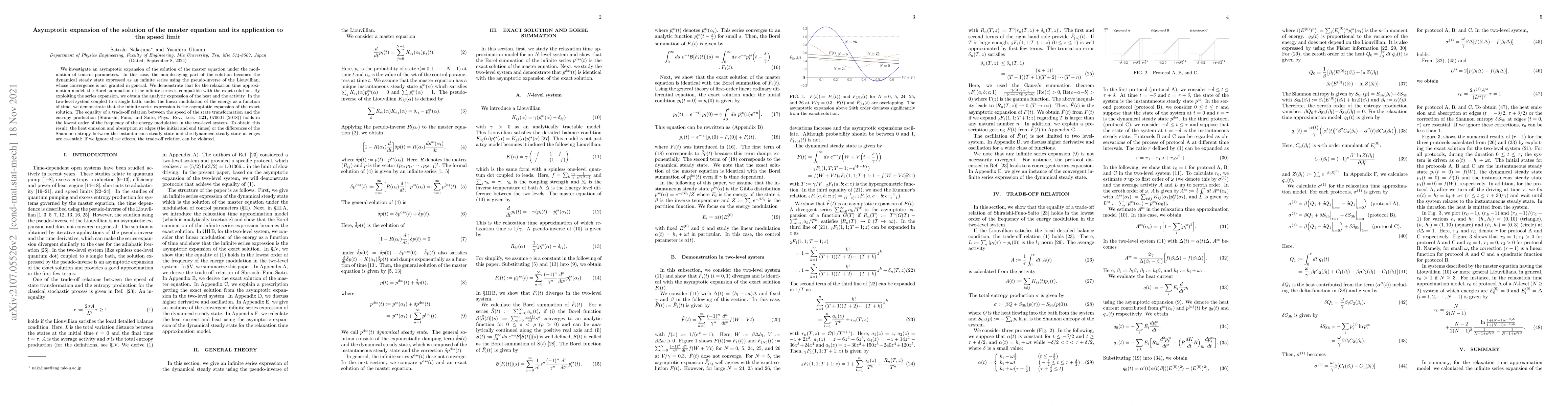 Thumbnail for Asymptotic expansion of the solution of the master equation and its
  application to the speed limit