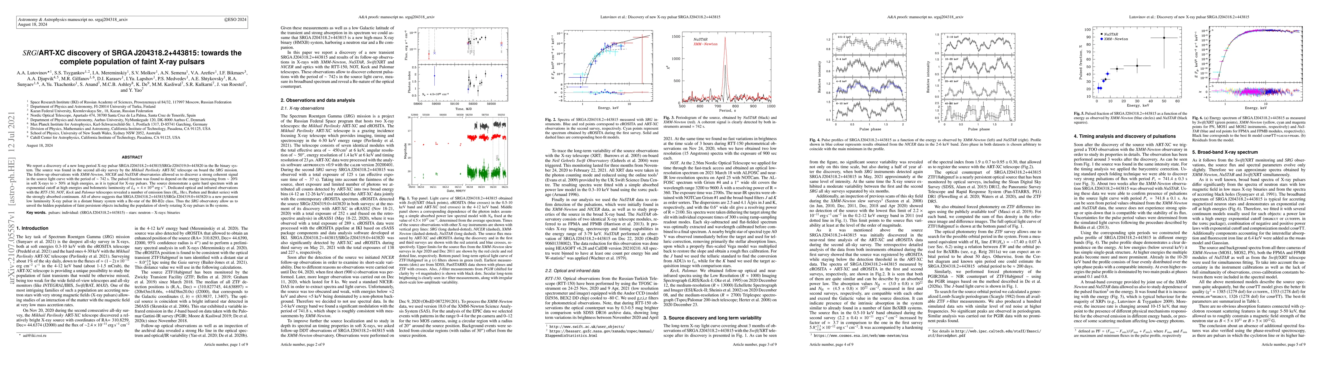 Thumbnail for SRG/ART-XC discovery of SRGA J204318.2+443815: towards the complete
  population of faint X-ray pulsars