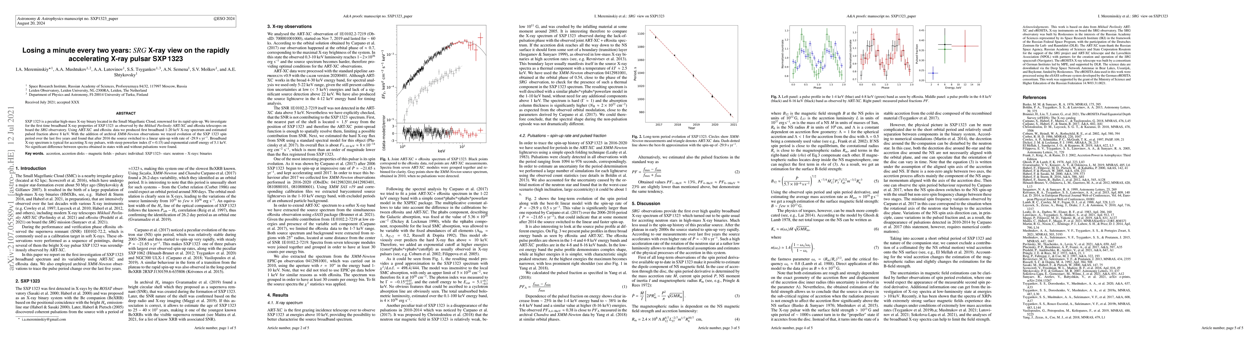 Thumbnail for Losing a minute every two years: SRG X-ray view on the rapidly
  accelerating X-ray pulsar SXP1323