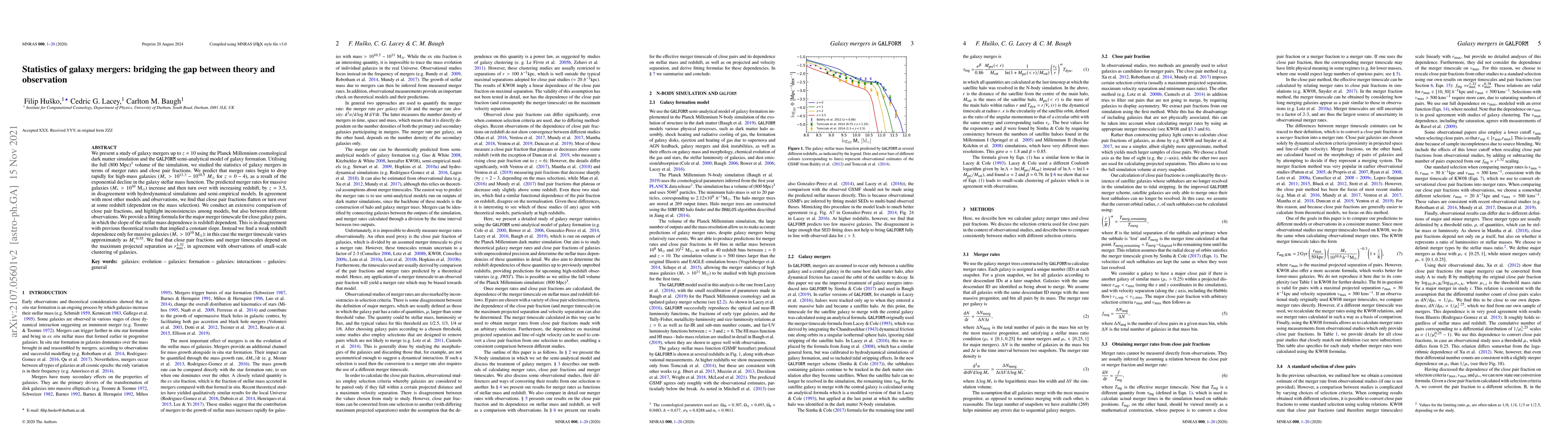 Thumbnail for Statistics of galaxy mergers: bridging the gap between theory and
  observation