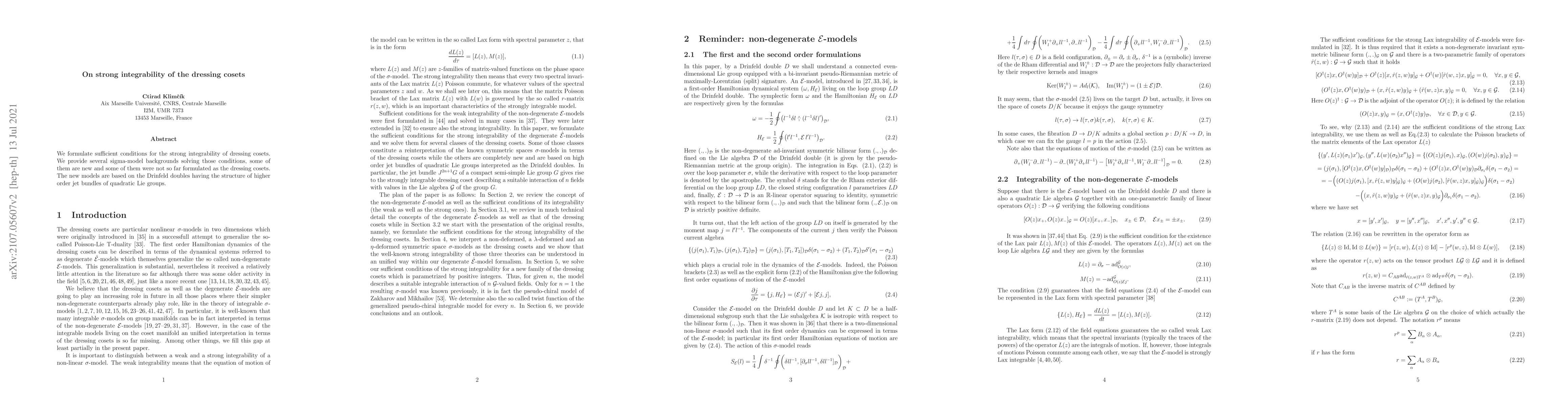 Thumbnail for On strong integrability of the dressing cosets
