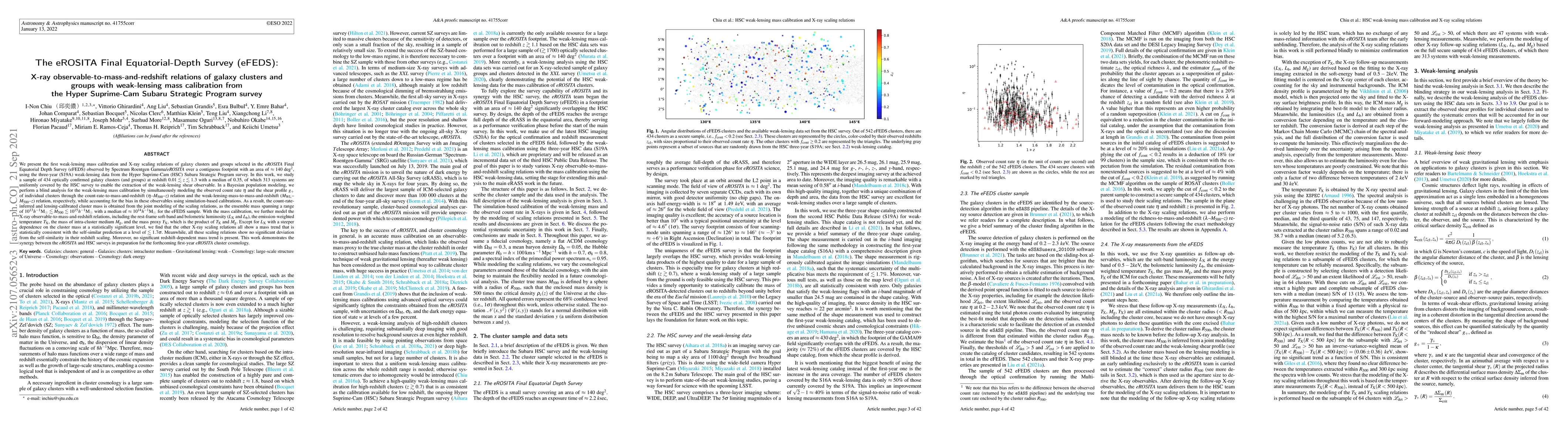 Thumbnail for The eROSITA Final Equatorial-Depth Survey (eFEDS): X-ray
  Observable-to-Mass-and-Redshift Relations of Galaxy Clusters and Groups with
  Weak-Lensing Mass Calibration from the Hyper Suprime-Cam Subaru Strategic
  Program Survey