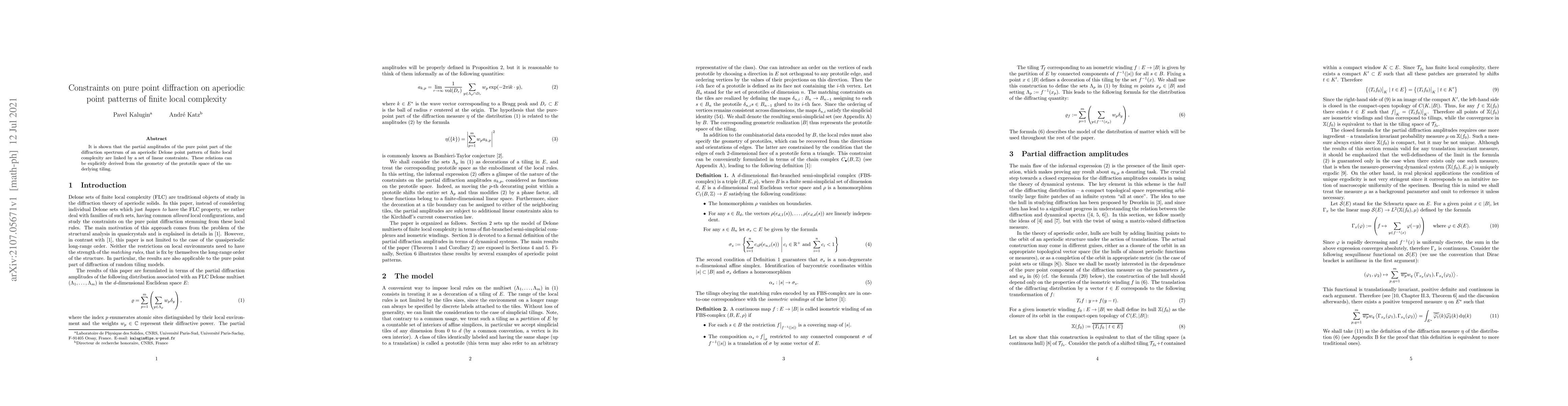 Thumbnail for Constraints on pure point diffraction on aperiodic point patterns of
  finite local complexity