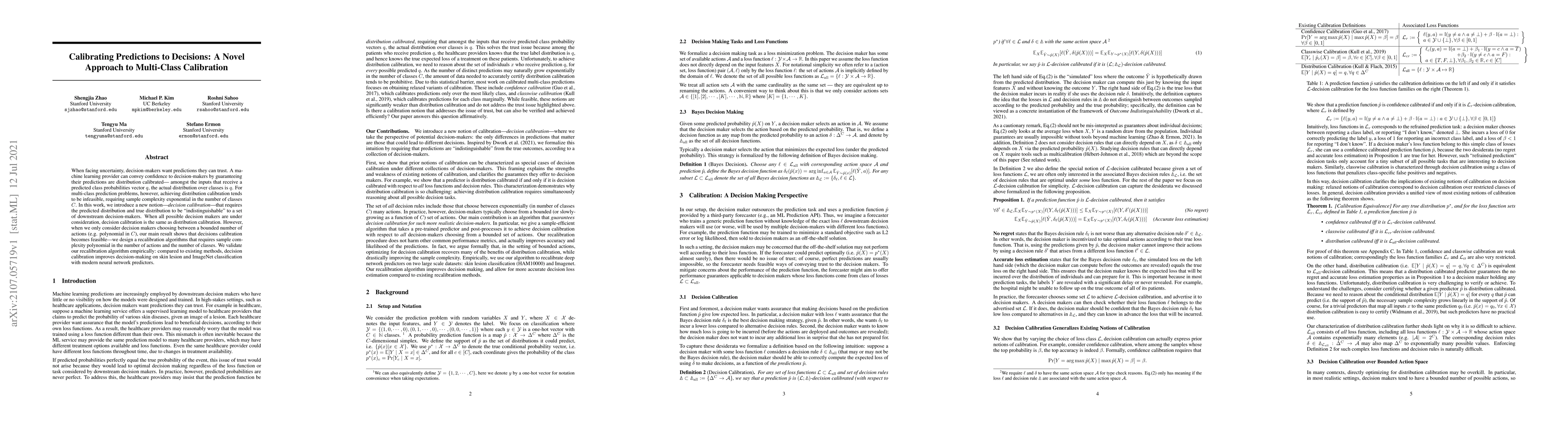 Thumbnail for Calibrating Predictions to Decisions: A Novel Approach to Multi-Class
  Calibration